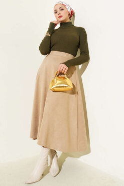 Alternative view of Fisherman Neck Fingerless Knit Sweater Khaki