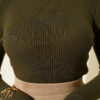 Fisherman Neck Fingerless Knit Sweater Khaki - Afbeelding 4