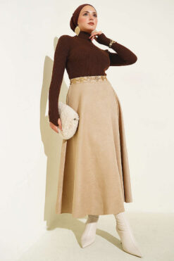 Alternative view of Fisherman Neck Fingerless Knit Sweater Brown
