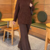 Ribbed Collar Bearded Knit Tunic Brown - Imagen 2