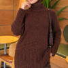 Ribbed Collar Bearded Knit Tunic Brown - Imagen 3