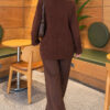 Ribbed Collar Bearded Knit Tunic Brown - Imagen 4