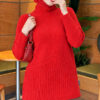 Ribbed Collar Bearded Knit Tunic Red