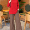Ribbed Collar Bearded Knit Tunic Red - Imagen 2