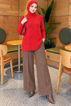 Alternative view of Ribbed Collar Bearded Knit Tunic Red