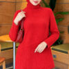 Ribbed Collar Bearded Knit Tunic Red - Imagen 3