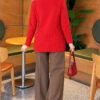 Ribbed Collar Bearded Knit Tunic Red - Imagen 4