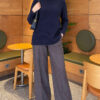 Ribbed Collar Bearded Knit Tunic Navy Blue - immagine 2