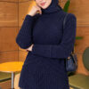 Ribbed Collar Bearded Knit Tunic Navy Blue - immagine 3