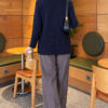 Ribbed Collar Bearded Knit Tunic Navy Blue - immagine 4