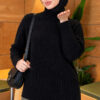 Ribbed Collar Bearded Knit Tunic Black