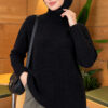 Ribbed Collar Bearded Knit Tunic Black - immagine 3