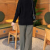 Ribbed Collar Bearded Knit Tunic Black - immagine 4