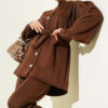 Balloon Sleeve Waist-Tie Scuba Two-Piece Set Brown – Image 2