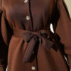 Balloon Sleeve Waist-Tie Scuba Two-Piece Set Brown – Image 4