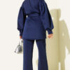 Balloon Sleeve Waist-Tie Scuba Two-Piece Set Navy Blue – Bild 3