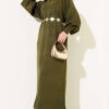 Balloon Sleeve Knit Dress Khaki