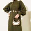 Balloon Sleeve Knit Dress Khaki - immagine 2