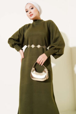 Alternative view of Balloon Sleeve Knit Dress Khaki