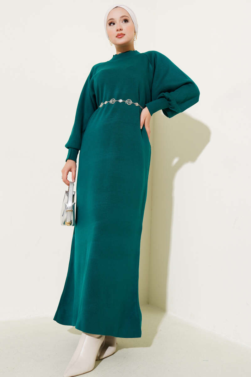 Balloon Sleeve Knit Dress Emerald