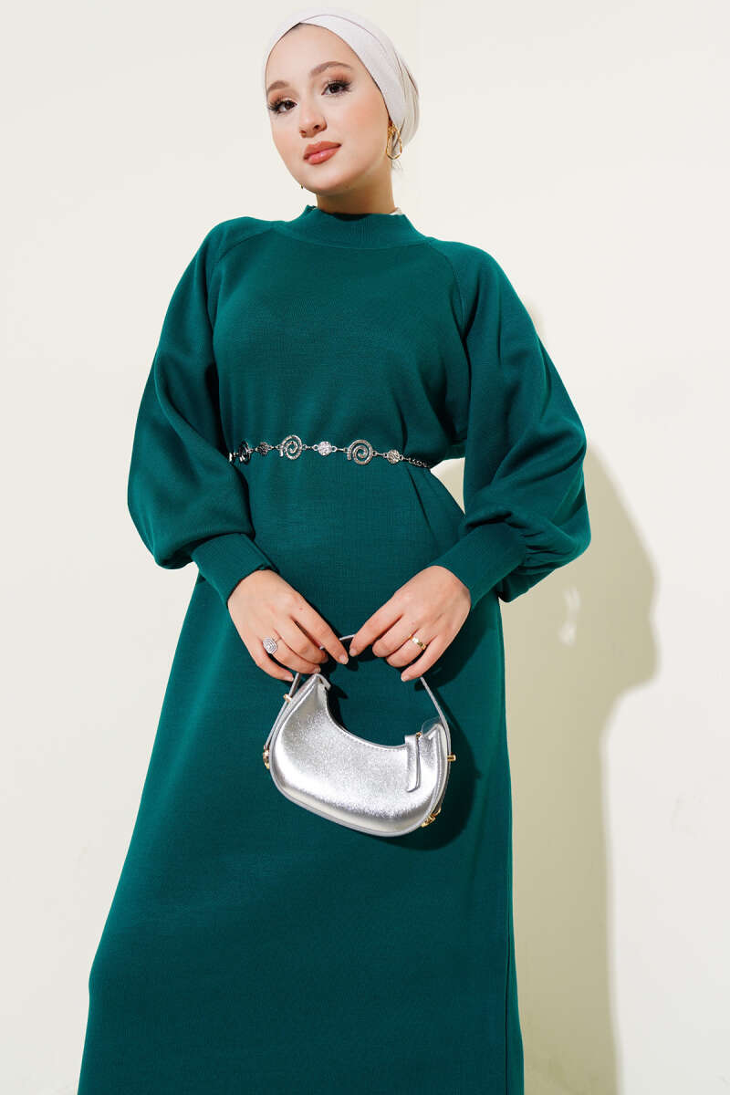 Balloon Sleeve Knit Dress Emerald - immagine 2