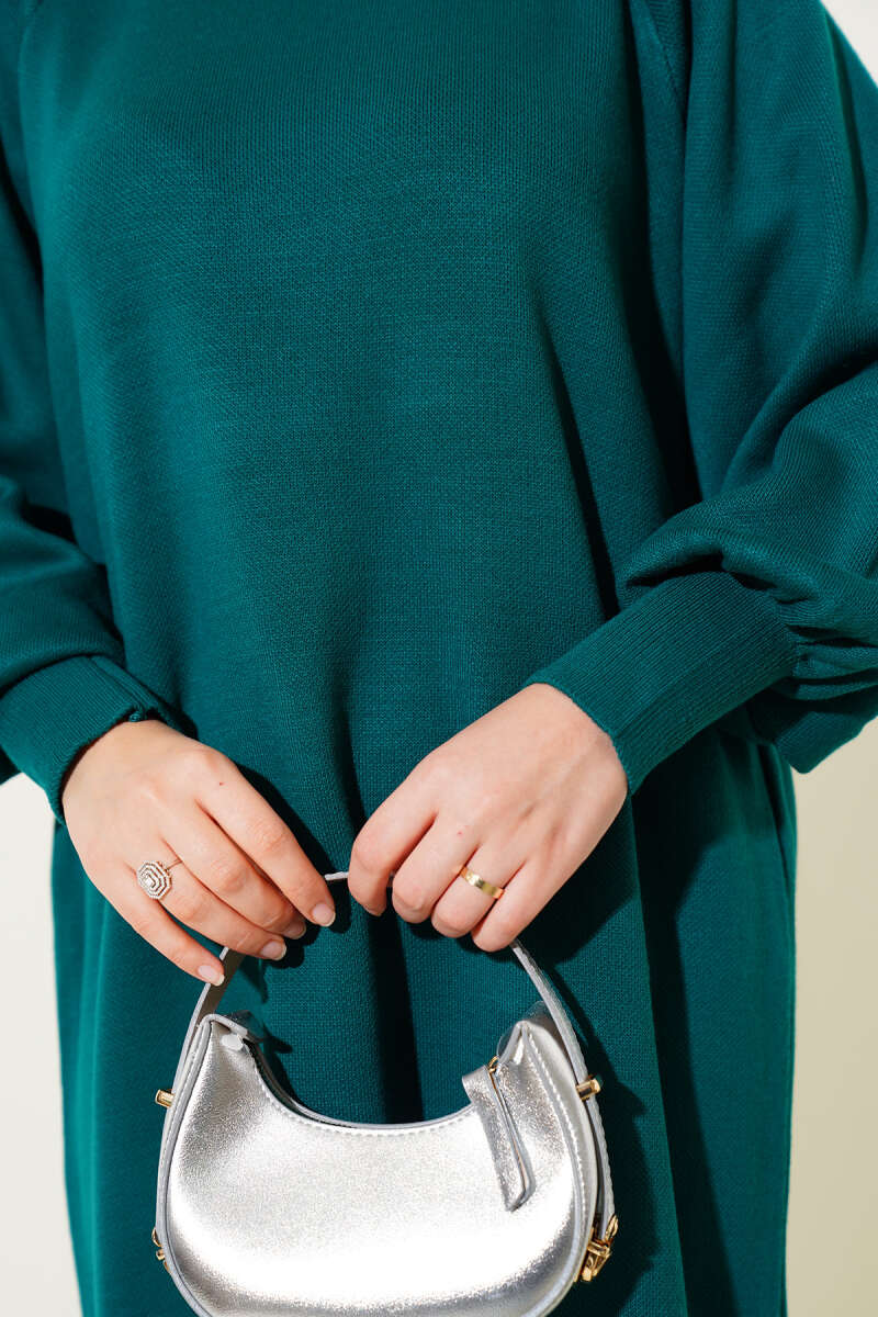 Balloon Sleeve Knit Dress Emerald - immagine 4