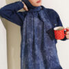 Baroque Pattern Bamboo French Terry Shawl Navy Blue
