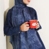 Baroque Pattern Bamboo French Terry Shawl Navy Blue - Imagen 2