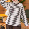 Basic Crew Neck Striped Tunic Brown