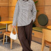 Basic Crew Neck Striped Tunic Brown – Bild 2