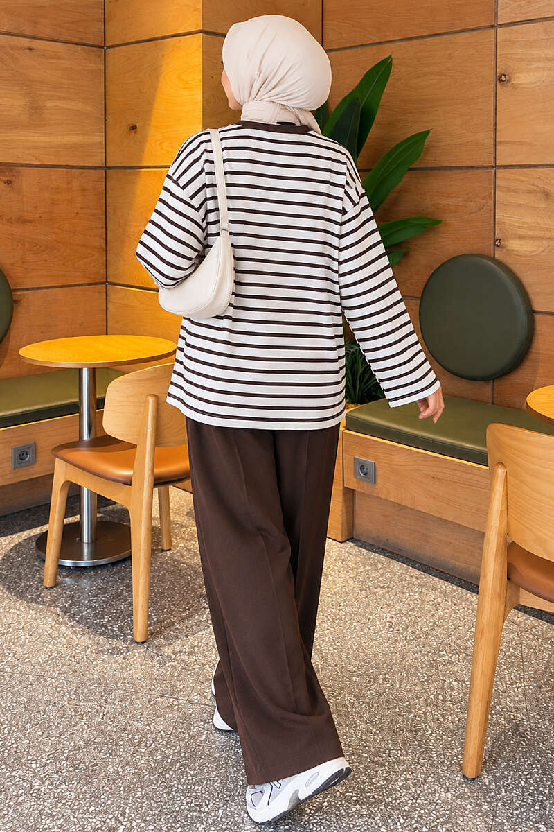 Basic Crew Neck Striped Tunic Brown – Bild 4