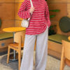 Basic Crew Neck Striped Tunic Red - Afbeelding 2
