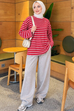Alternative view of Basic Crew Neck Striped Tunic Red