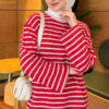 Basic Crew Neck Striped Tunic Red - Afbeelding 3