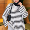 Basic Crew Neck Striped Tunic Black