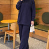 Front Slit Tunic Two-Piece Set Navy Blue