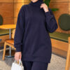 ⁦Front Slit Tunic Two-Piece Set Navy Blue⁩ - الصورة ⁦2⁩