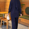 ⁦Front Slit Tunic Two-Piece Set Navy Blue⁩ - الصورة ⁦4⁩