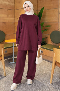 Alternative view of Front Slit Tunic Two-Piece Set Plum