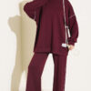 Basic Two-Piece Set with Ribbed Hem Edge Burgundy