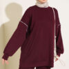 Basic Two-Piece Set with Ribbed Hem Edge Burgundy - immagine 2