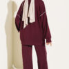 Basic Two-Piece Set with Ribbed Hem Edge Burgundy - immagine 3