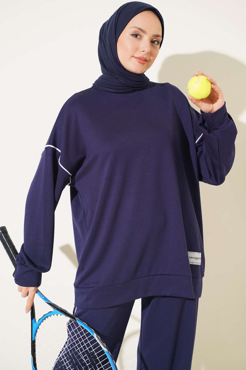 Basic Two-Piece Set with Ribbed Hem Edge Navy Blue - Imagen 2