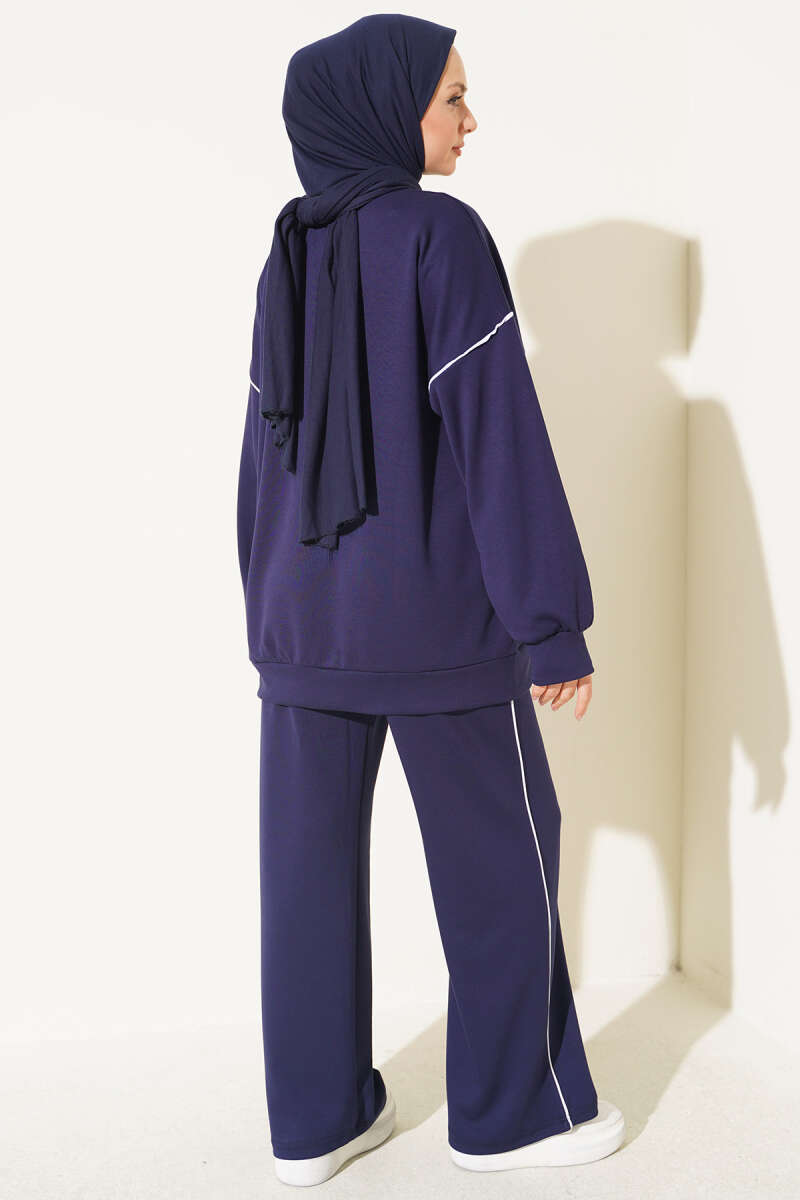 Basic Two-Piece Set with Ribbed Hem Edge Navy Blue - Imagen 3
