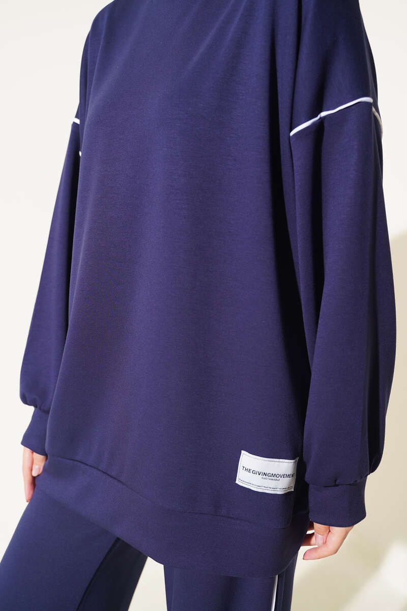 Basic Two-Piece Set with Ribbed Hem Edge Navy Blue - Imagen 4