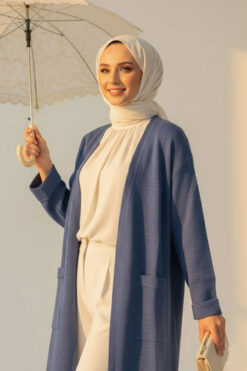 Alternative view of Basic Long Knit Cardigan with Double Pockets Indigo