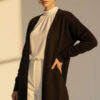 Basic Long Knit Cardigan with Double Pockets Black – Bild 2