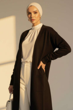 Alternative view of Basic Long Knit Cardigan with Double Pockets Black
