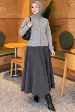 Alternative view of Basic Button-Front Knit Cardigan Grey
