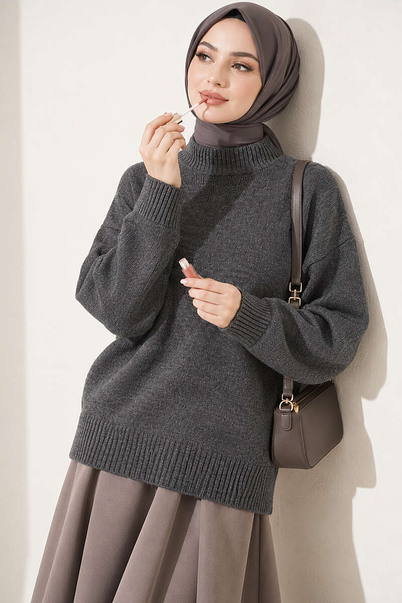 Basic Drop-Shoulder Knit Tunic Smoke